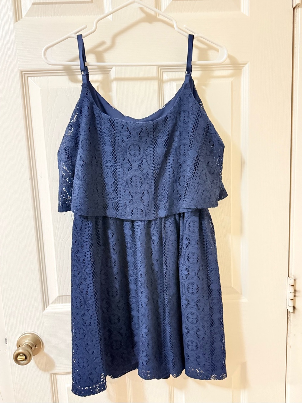 Women's Navy Lace Midi Dress with Spaghetti Straps